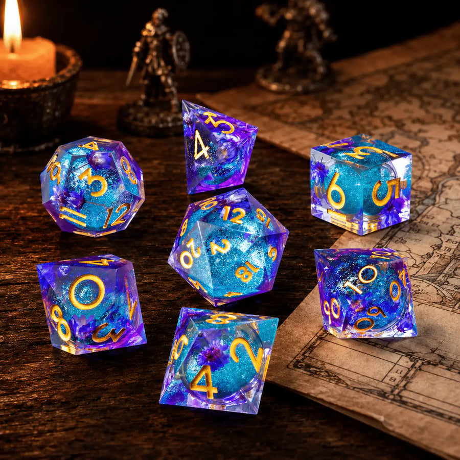 Purple Liquid Core Dice Set, DnD dice for D&D players