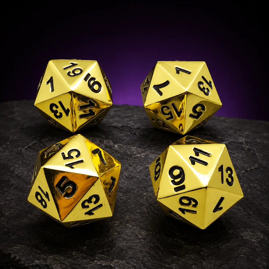 Gold Metal Dice Set in Golden D20 Set of 4, DnD dice
