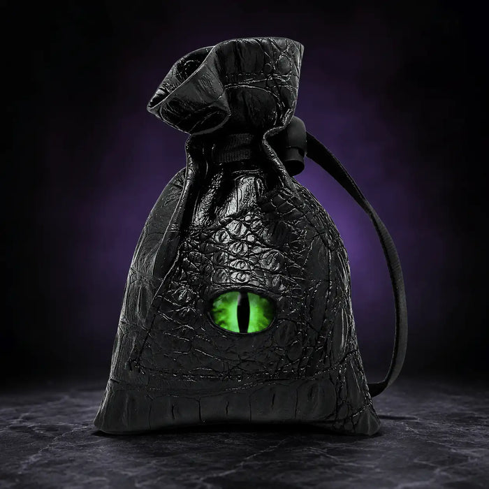 Dragon Eye Leather Dice Bag in Venom-green Eye, DnD dice bag