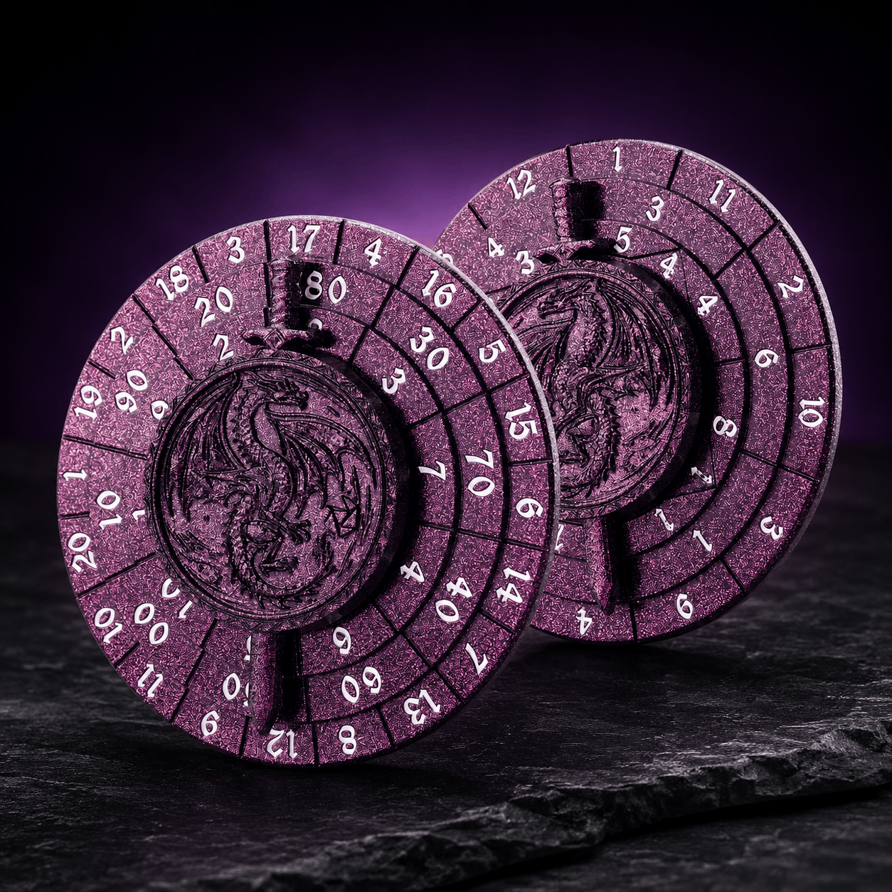 Antique Spinner Metal Dice Set in Purple Red, DnD dice