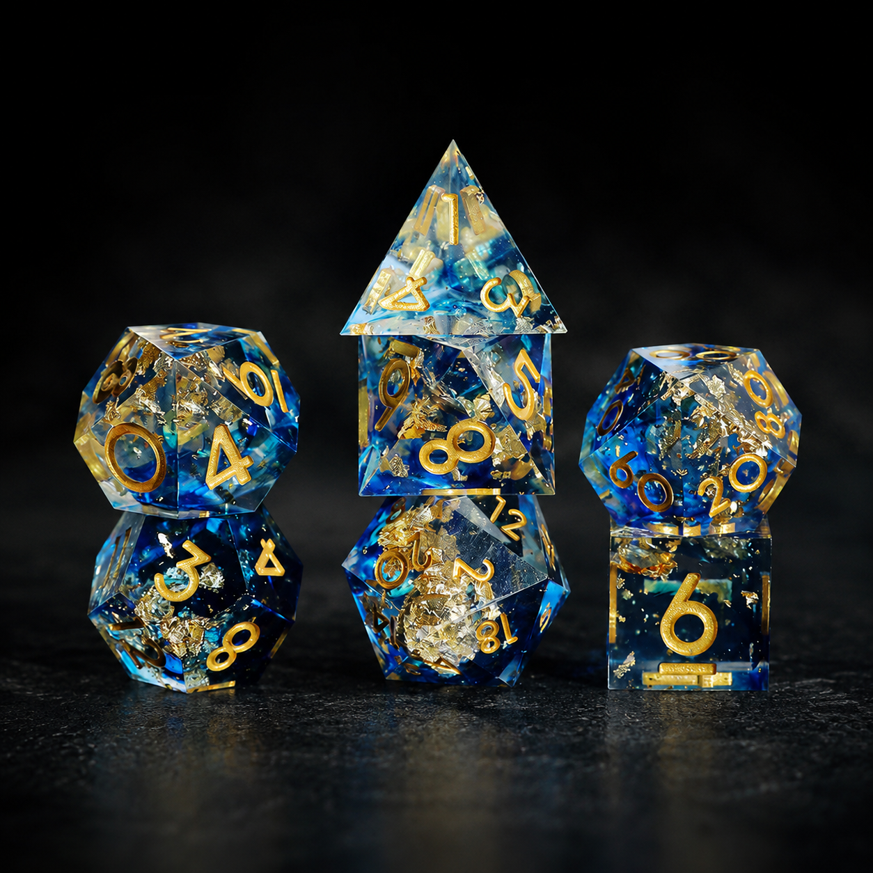 Artisan Sharp-Edge Resin Dice Set in Blue, DnD dice