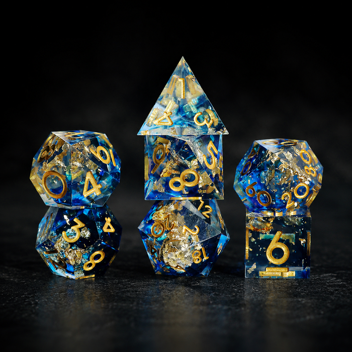 Artisan Sharp-Edge Resin Dice Set in Blue, DnD dice