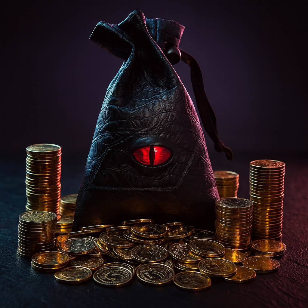 DnD Coins: 50 Antique Gold Dragon Tokens, Fantasy Coins + Pouch
