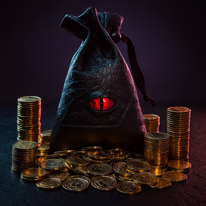 DnD Coins: 50 Antique Gold Dragon Tokens, Fantasy Coins + Pouch
