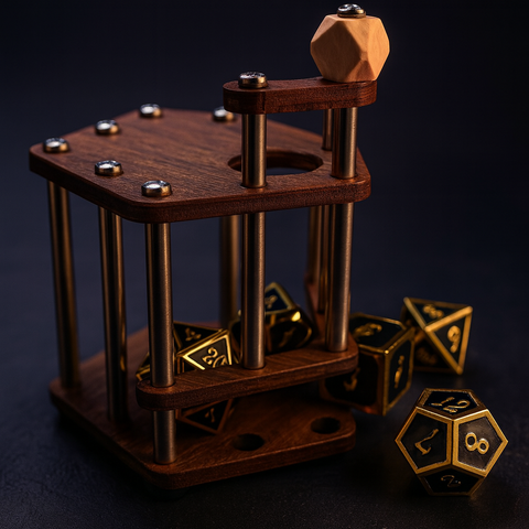 Cárcel de dados DnD, jaula de nogal con barrotes de metal