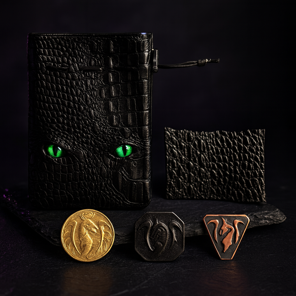 DnD Coins: 120 Metal Tokens, Gold Silver Copper + PU Leather Bag