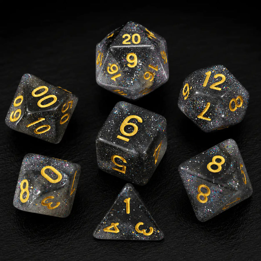 Dragon Sharp-Edge Dice Set in Black, DnD dice