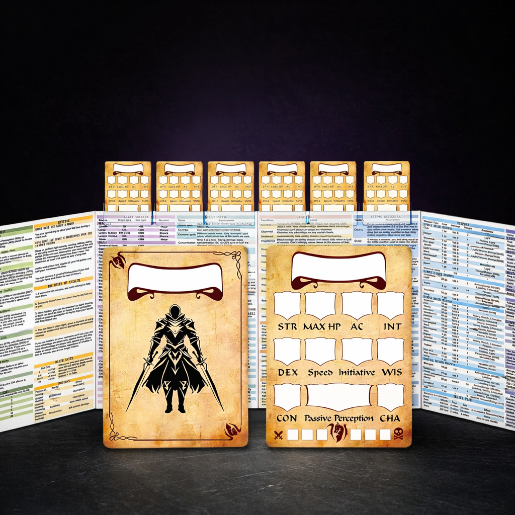 Clip-On Acrylic Initiative Tracker for DM Screen 25 Cards on black slate tabletop Dice Armory studio background