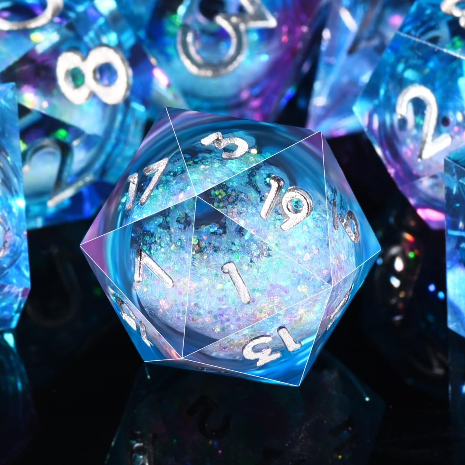 Violet Liquid Core Dice Set in Blue & Violet, DnD dice