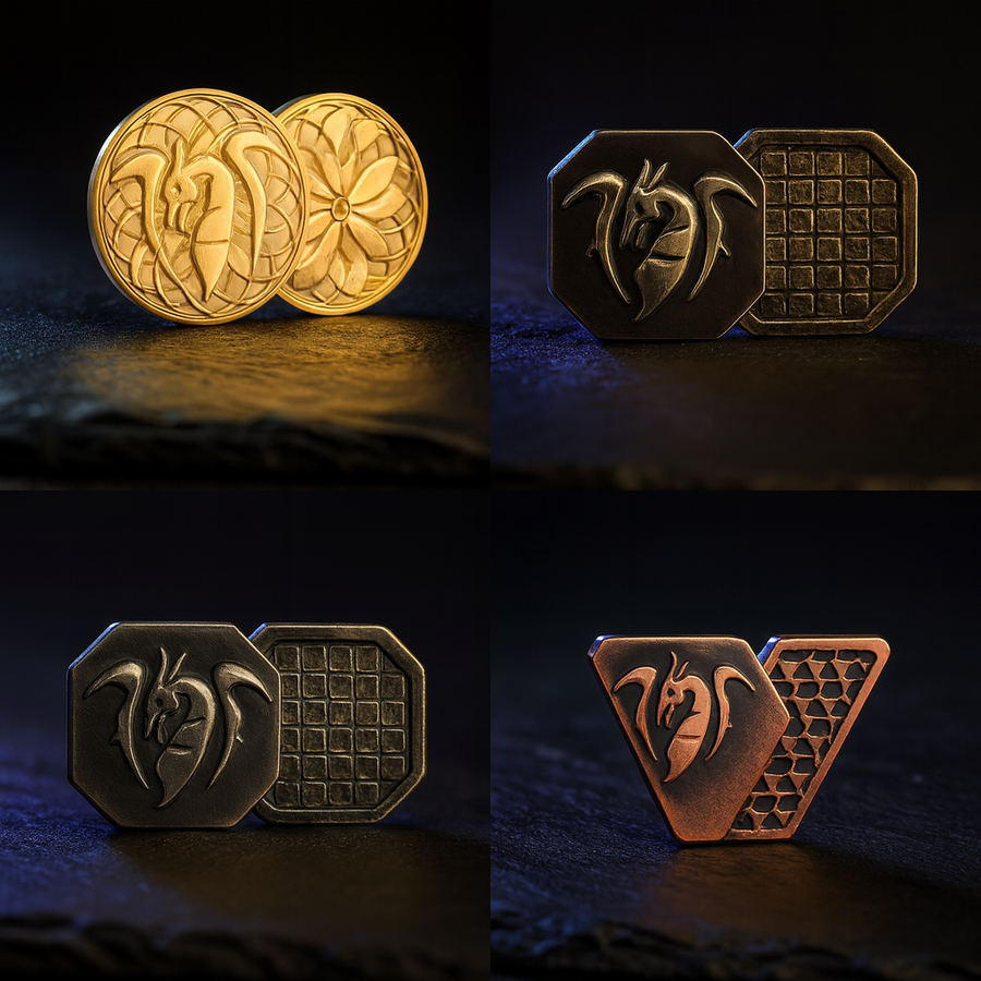 DnD Coins: 120 Metal Tokens, Gold Silver Copper + PU Leather Bag