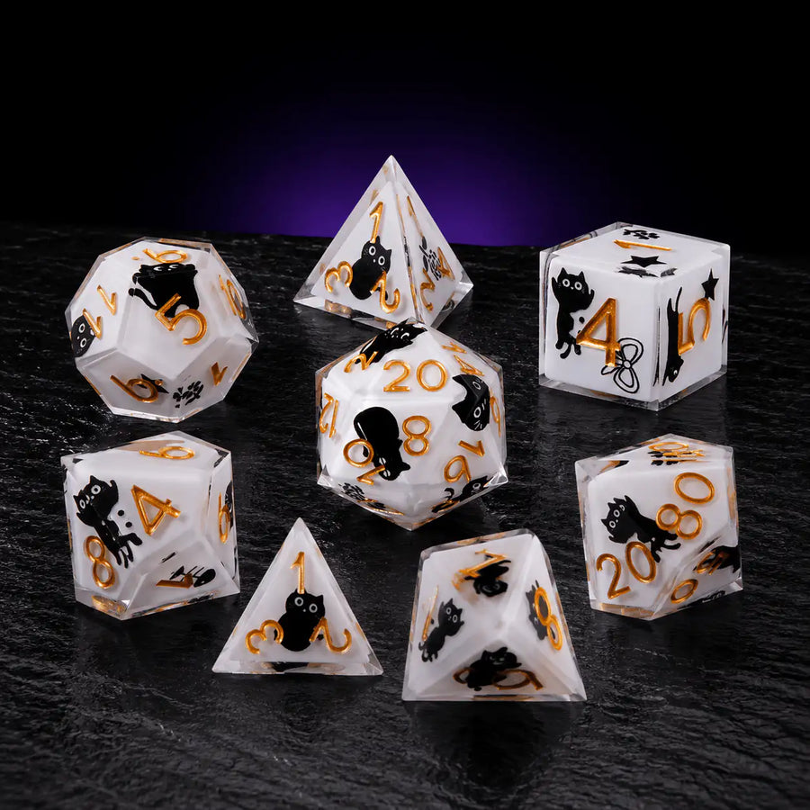 Cat Sharp-Edge Dice Set, DnD dice for tabletop RPGs