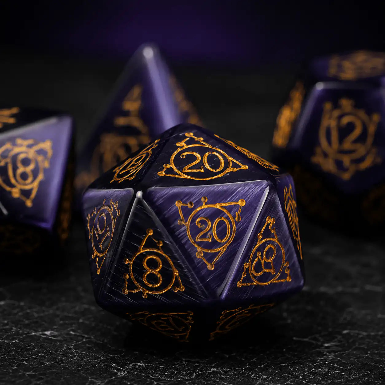 Purple Gemstone Dice Set, DnD dice for tabletop RPGs