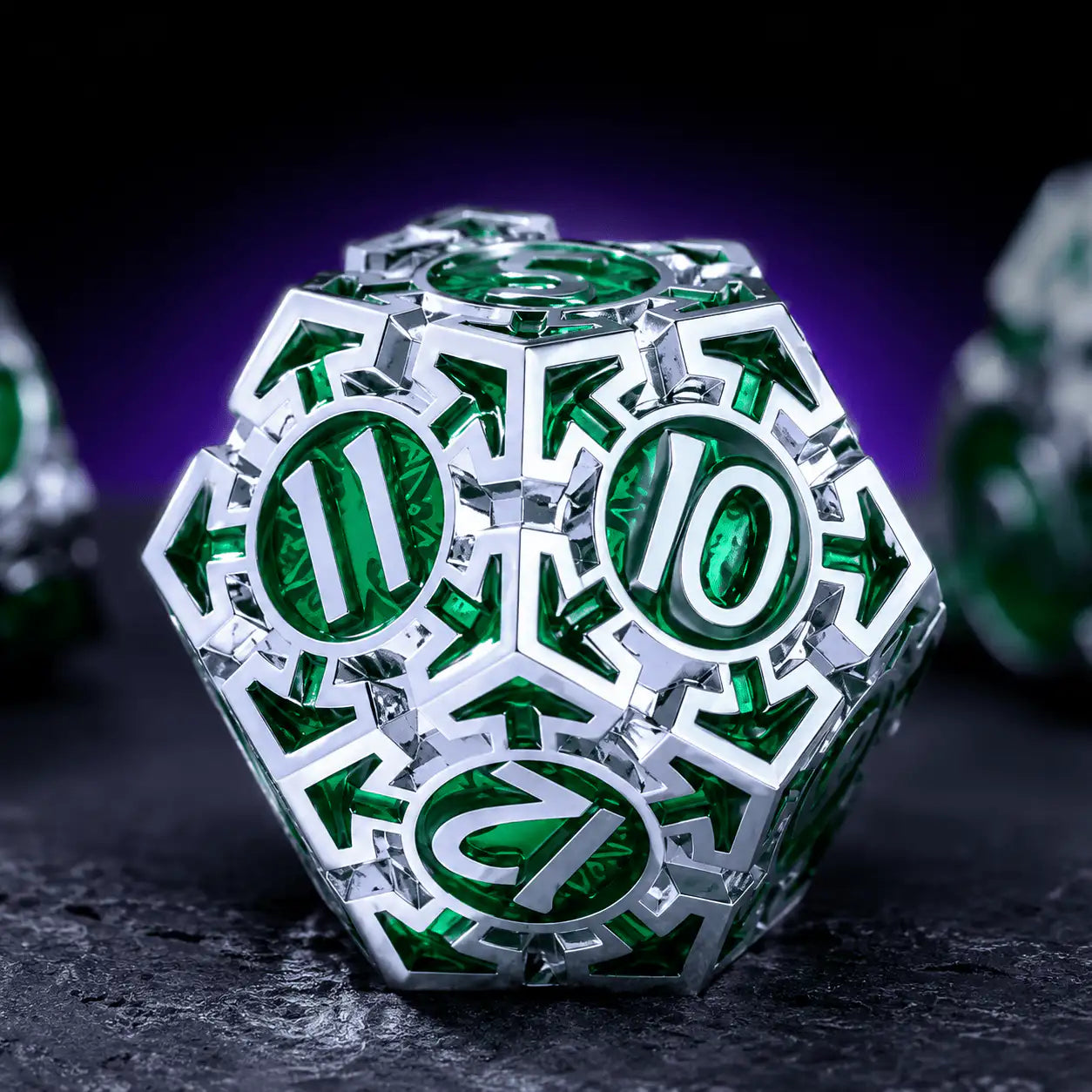 Green Metal Dice Set, DnD dice for tabletop RPGs