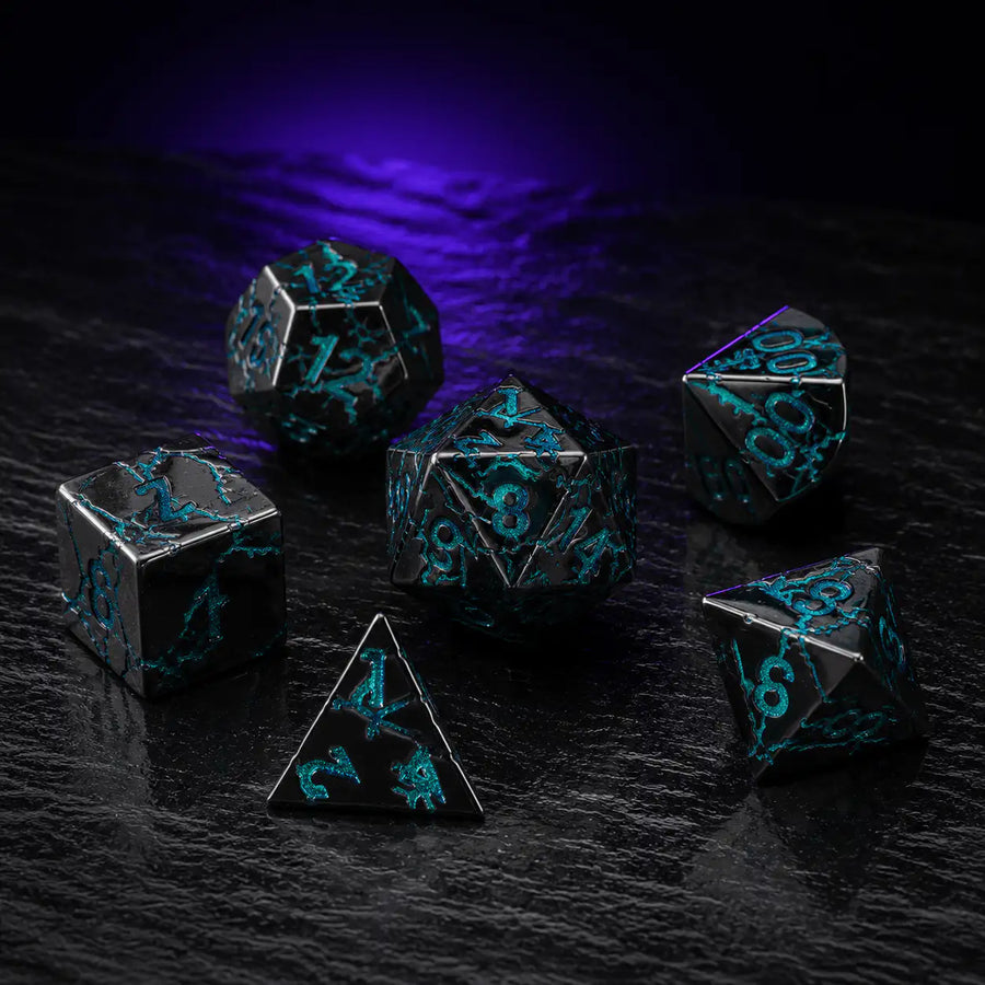 Cracked Metal Dice Set, DnD dice