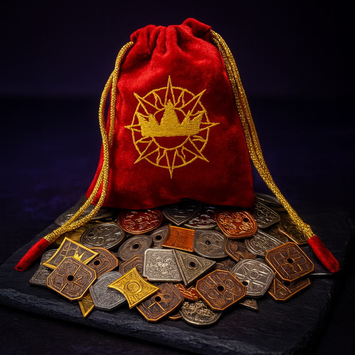 DnD Coins: 60 Assorted Metal Fantasy Coins + Velvet Pouch, 5E Ready