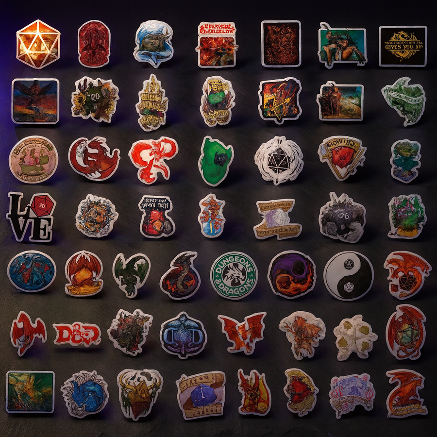 DnD Stickers 100 Pack, Dragon Vinyl Decals for Laptops