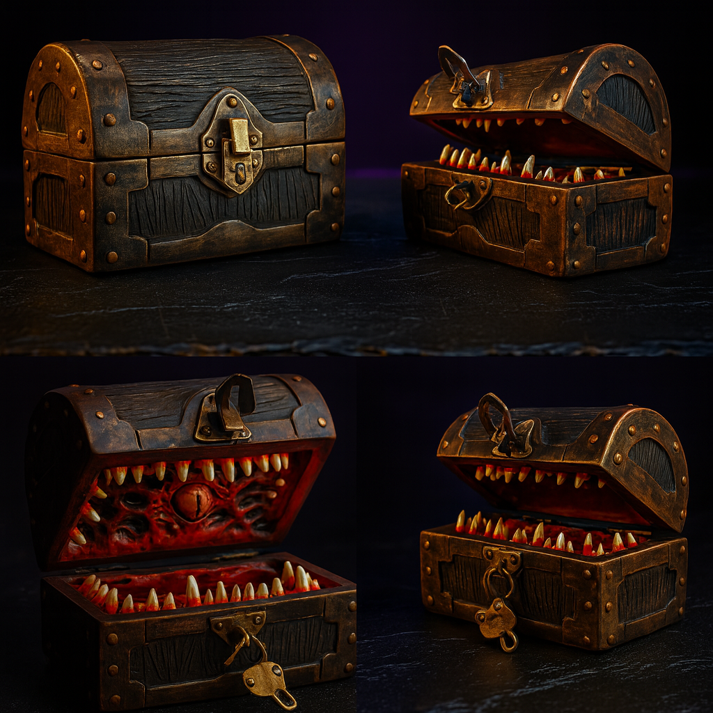 Large Mimic Chest with Lock & Key, Holds 6 Polyhedral Sets