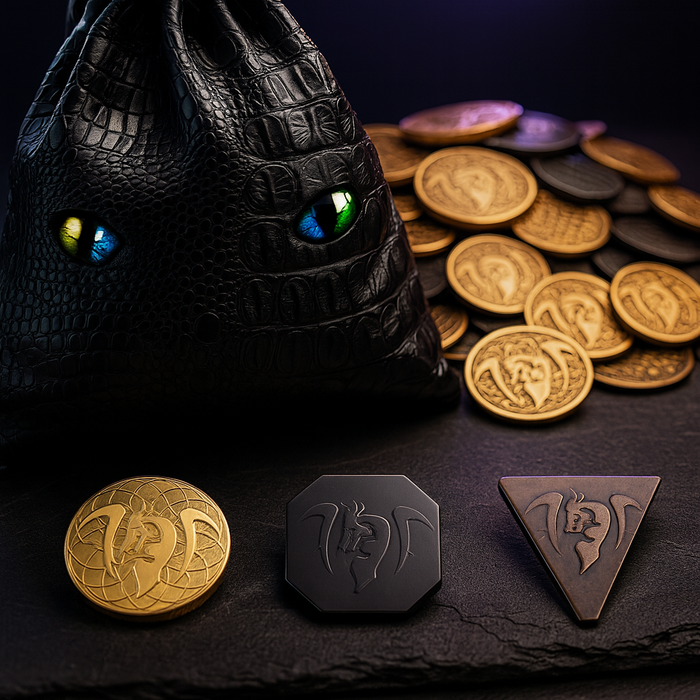 DnD Coins: 120 Metal Tokens, Gold Silver Copper + PU Leather Bag