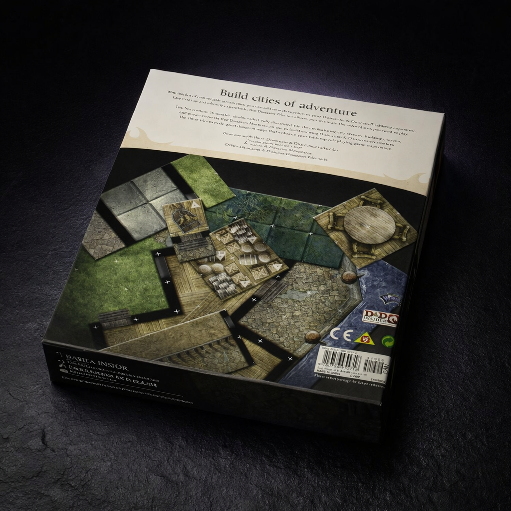 D&D Dungeon Tiles Master Set City Battle Map Terrain on black slate tabletop Dice Armory studio background