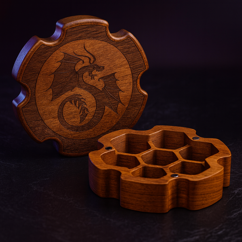 Sapele-Holz-Würfelbox mit Magnetverschluss für 7-teiliges Set