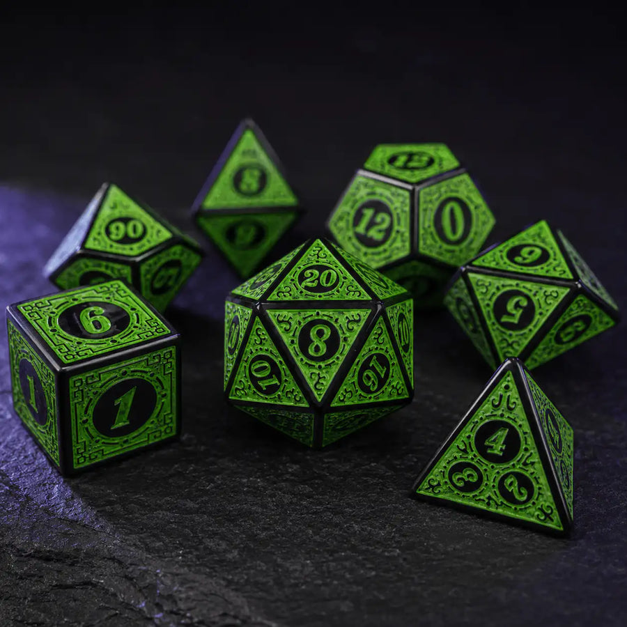 Adventurer's Sharp-Edge Dice Set in Green, DnD dice