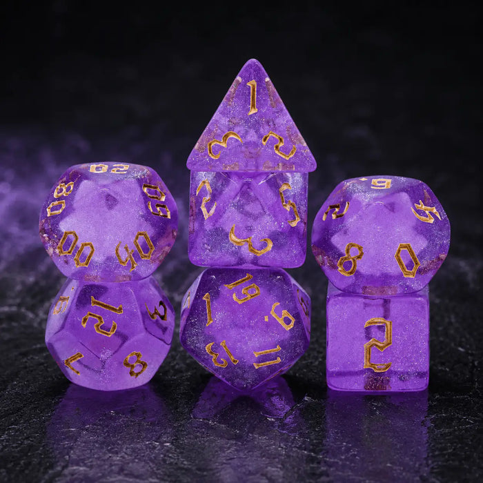Wanderer's Sharp-Edge Dice Set in Purple/G, DnD dice
