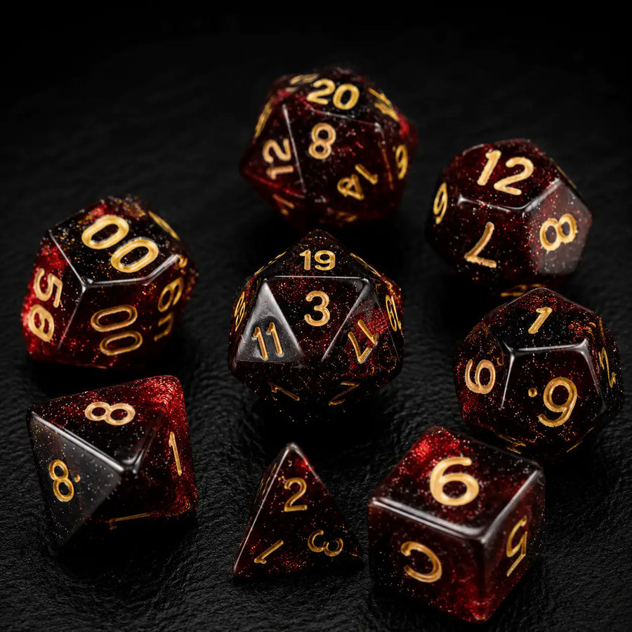 Dragon Sharp-Edge Dice Set in Red, DnD dice